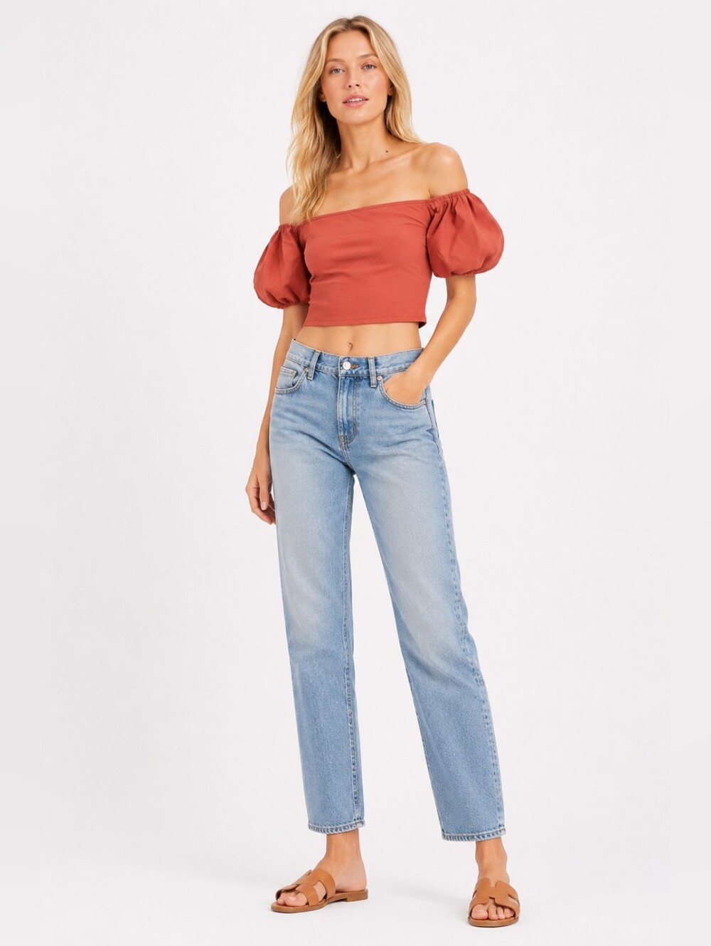 NWT Zara Size S Off Shoulder Crop Top Puff Sleeve